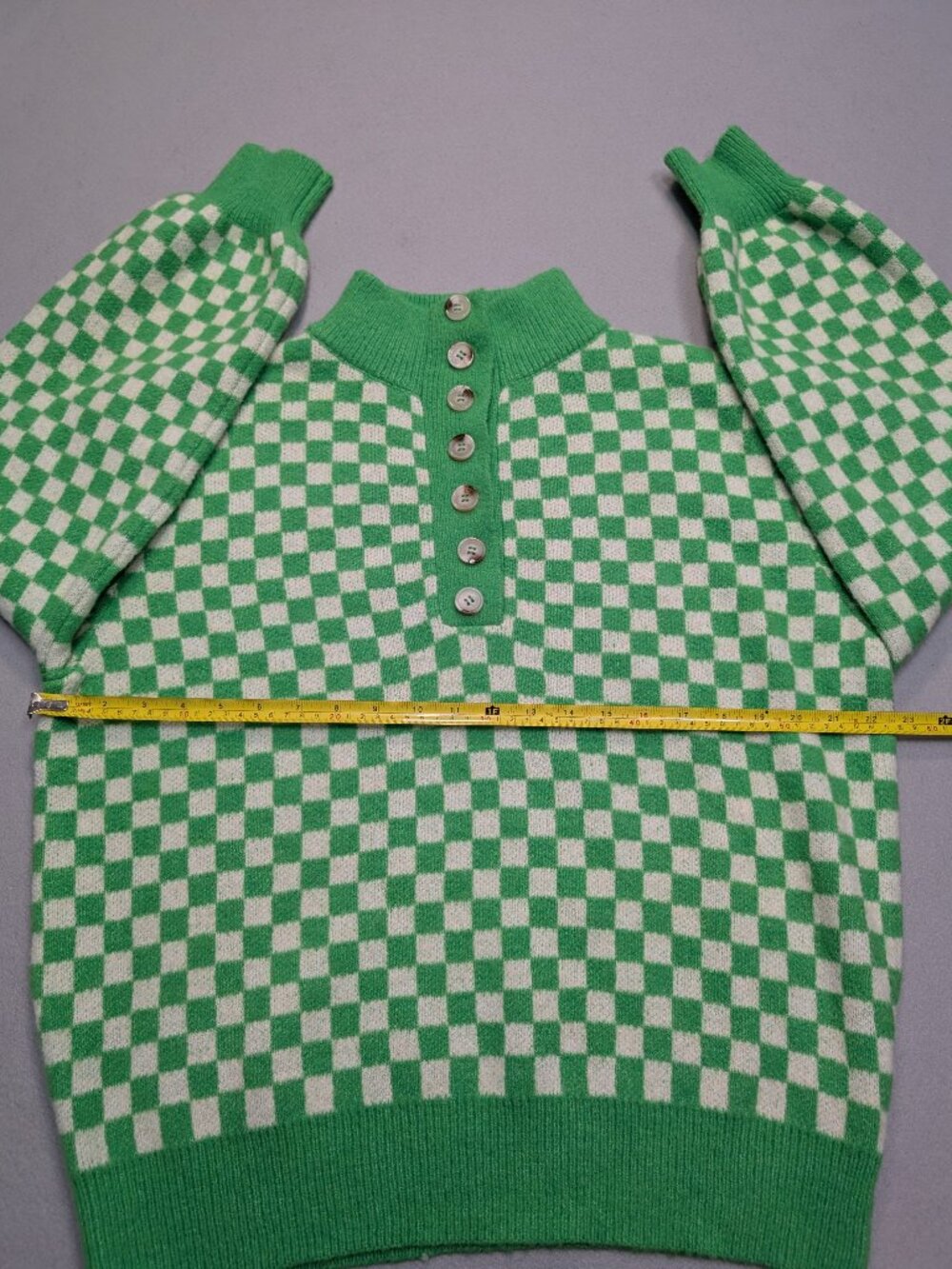 FRNCH Paris Green Checkerboard Sweater L - Picture 8 of 9